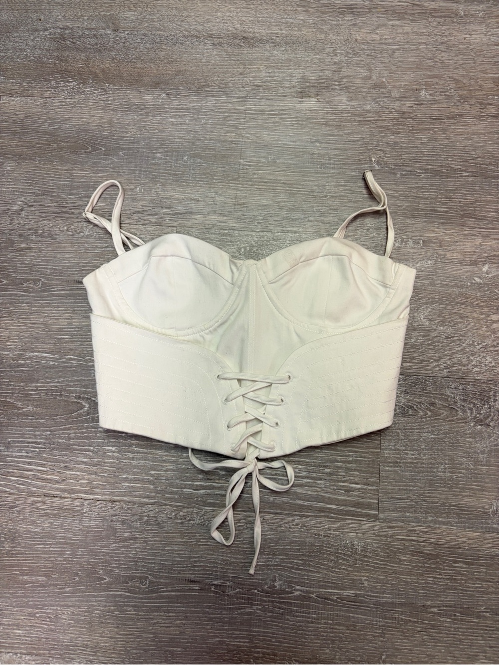 Zara white Lace-Up Bustier Crop Top